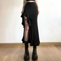 Gotikinis juodas aukšto juosmens kūno spalvos sijonas „E-Girl“ „Punk“ raukiniai „A“ linijos sijonai „Y2K“ madingi, moteriški, apatiniai gatvės drabužiai XS juoda