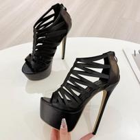 Fashion Sexy Women Shoes Ultra Stiletto Heels Zipper Sandals Women High Heels Design Platform Peep Toe Nightclub Party Shoes New 42 juoda