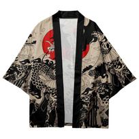 Vintažinis Bangos Karpas Spausdintas Marškinys Tradicinis Haori Cosplay Kimono Moterys Vyrai Harajuku Japonijos Mada Megztinis XS