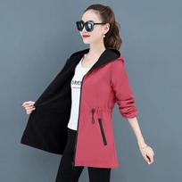Korean Autumn Jacket Women Hooded Double-Sided Windbreaker Coats Female Casual Zipper Two Side Wear Mid Long Outwear 3XL S mėlyna