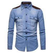 Madingi vyriški džinsiniai džinsiniai marškiniai Kaubojaus stiliaus marškiniai Vyriški priežastiniai ilgomis rankovėmis medvilniniai Slim Fit solidūs marškiniai XXXL