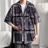 Men's Summer Hip-Hop Oversized Casual Short-Sleeve Shirt Vintage Couple's Shirt XS