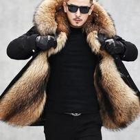 Didelė kailinė pūkinė striukė Vyriška stora medvilninė žieminė striukė Įprasti viršutiniai drabužiai su gobtuvu Kailinė striukė Parka 3XL