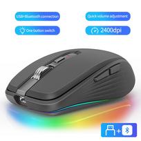 „Bluetooth“ belaidė pelė USB kompiuterio pelė „Gamer RGB Šviečianti tyli Ergonomiška pelė 2400DPI optinė pelė, skirta PC Gamer nešiojamam kompiuteriui Wireless