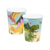 Popieriniai puodeliai „Dino Party“ – vaikiški vienkartiniai puodeliai su dinozaurais, 250 ml (10 vnt.)
