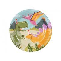 Popierinės lėkštutės „Dino Party“ – vaikiškos vienkartinės lėkštutės su dinozaurais, 23 cm (10 vnt.)