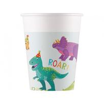 Popieriniai puodeliai „Dino Party“ – vaikiški vienkartiniai puodeliai su dinozaurais, 200 ml (8 vnt.)