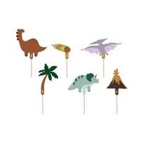 Torto papuošimai „Dinozaurai“ – vaikiški dekoratyviniai užkandžių smeigtukai, 8–12 cm (6 vnt.)