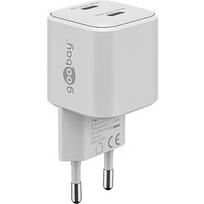 Goobay USB-C dual fast charger Nano, PD, GaN, 35 watts (white, 2x USB-C, Power Delivery 3.0) 75334