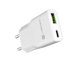 Natec Ribera USB Charger Gan Slim USB 1X USB-A + 1X USB-C 20W | NUC-2376