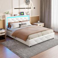 Lova 160 x 200 cm, su USB įkrovimo prievadu ir LED apšvietimu, tinka paaugliams ir suaugusiesiems, balta