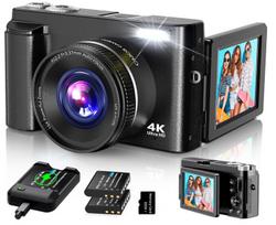 Skaitmeninis fotoaparatas 4K 48MP fotoaparatas su atlenkiamu ekranu, 16X, juodas