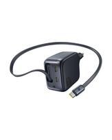 Sieninis įkroviklis EnerCore CJ11 67W 2xUSB-C su ištraukiamu USB-C kabeliu 0.8m, juodas