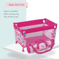 Baby Doll Crib Pack and Play Accessory Simulation DIY Doll Bed  up to 18 Dolls with Carry Along Bag Toy Gift for Girls and Kids rožinė
