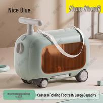 Vaikams skirta kelioninė lagaminė transporto priemonė su daiktadėže pušies žalios spalvos