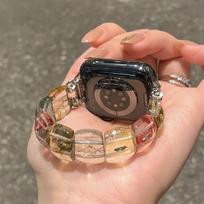 Išmaniojo laikrodžio apyrankė laikrodžio dirželis Apple Watch S9/8/7/6/5/4/3/2/1/se/Ultra derva reguliuojama apyrankė vasarinė kristalais moterims mergaitėms 49mm 45mm 44mm 38/40/41mm