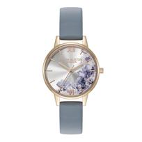 Įgaliotas pardavėjas Olivia Burton Laikrodis 24000227 Iliustruotas gėlių Midi Dramblio kaulo Rožinio aukso Kreidos mėlyna Oda [OLIVIA BURTON] Moteriškas rožinio aukso spalvos
