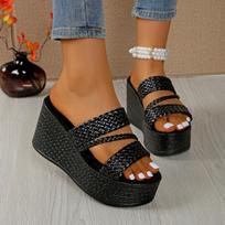 Popular Gold Braided Wedge Slides | Chunky Heel, Ideal for Casual & Beach Outfits 35 juoda