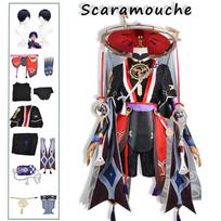 Scaramouche Cosplay Kostiumas Klajūnas Perukas Batų Rinkinys Anime Helovino Vakarėlis Cosplay Uniforma Vyrams Baladierių Kunikuzushi L-(Suit+Wig+Hat)