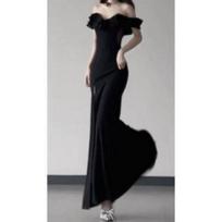 Hepburn's Elegant Black Tube Top Evening Dress - Slim-Fit, High-End Banquet Wear Small juoda