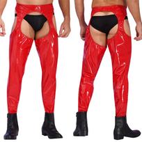 Vyriškos „Wet Look“ odinės kelnės aptemptos kelnės, iškirptos siauros ilgos kelnės „Clubwear“ XXL juoda