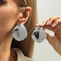 Liquid Lava Metal Glossy Love Stud Earrings Female, Geometric Irregular Folds Earrings