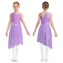 All-in-One Girls Lyrical Dance Costume: Sleeveless Rhinestone Flower Dress with Side Slit, Ready for Stage & Performance 5-6 Years ruda