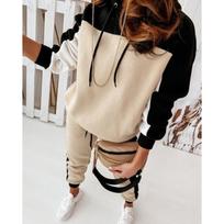 Autumn Ladies Fashion Slim Long-sleeved Two-piece Black Color Matching Suit XXXL mėlyna
