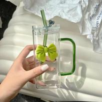 350 ml kvadratinis puodelis su dangteliais ir šiaudeliais su lanku vandens puodeliu Buitinis puodelis Moteriškas pieno kavos puodelis su rožine rankena Dovana as  shown