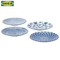 IKEA ENTUSIASM Mėlyni raštuoti vakarienės lėkštės, 4 vnt. pakuotė