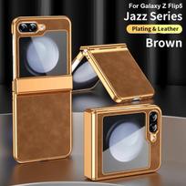 For Samsung Galaxy Z Flip 6 5 4 3 5G Case Luxury Leather Electroplated All-inclusive Folding Hinge Shockproof Protect Hard Cover for  Z Flip 5 ryškiai rožinė
