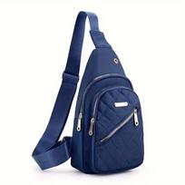 Chic Quilted Crossbody Sling Bag for Women, Casual Nylon Chest Pack, Versatile Shoulder Bag with Multi-Layer Storage, Ideal for Travel 17*5*30cm mėlyna