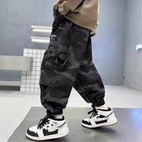 Laisvalaikio vaikiškos Baggy Camo Cargo kelnės paaugliams berniukams su kišenėmis sportinės kelnės paaugliams vaikiškos stilingos maskuojančios sportinės kelnės 170 juoda