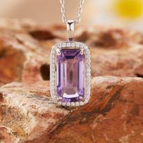 Natural Rectangular Amethyst Citrine Pendant Necklace Women'S S925 Sterling Silver Colored Jewelry