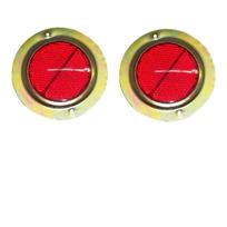 2X Raudonas apvalus atšvaitas su baltu plieniniu žiedu | 58 mm lęšis | Metalinis pagrindas | Universalus sunkvežimiui, priekabai, autobusui, automobiliui, traktoriui raudona