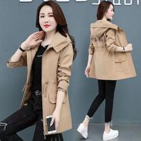 Spring and Autumn Plus Size Women's Hooded Windbreaker Women's Mid-length Casual Waist Jacket 4XL juoda