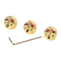 3Pcs Electric Guitar Skull Knobs Metal Volume Tone Head Cap Bass Replacement Part GD305 Gold