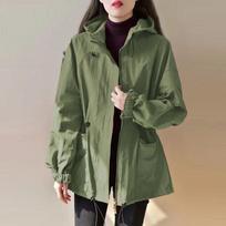 Women's Windbreaker Jacket Women's Mid To Long Casual Hooded Windbreaker Waist Cinched Jacket M