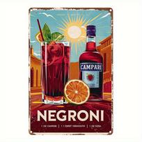 Vintažinis Negroni kokteilio receptas Metalinis skardinis ženklas   Rustic Sienų menas su Campari Saldžiu vermutu  Sodomis  Namams  Baro dekoravimui 20x30cm（7.8x11.8inch）