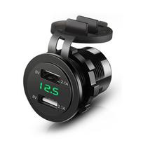 Dvigubas USB automobilinis įkroviklio lizdas USB išvestis 12v-24v cigarečių pridegiklis automobiliui, laivui, jachtai, kemperiui, motociklui raudona