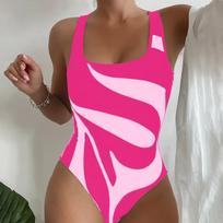 Vienos dalies maudymosi kostiumas moterims su kaklo raišteliu, netaisyklingų dryžių dizaino, aukšto juosmens, minkšto audinio, skirtas paplūdimiams ir baseinams S
