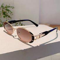 KAMMPT Fashion Leopard Decor Tawny Shades Women Retro Oval Metal Trends Sunglasses Ins Brand Design Ladies Sunglasses for Beach as picture shows