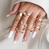 Liquid Lava Flower Open Ring Set Shaped Baroque Imitation Pearl Set Gemstone Ring Female
