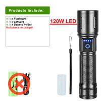 Galingas 120W LED žibintuvėlis, vandeniui atsparus žibintas, 3 režimų šviesa, priartinamas žibintuvėlis, lauko apšvietimas, žibintuvėlis A-Flashlight