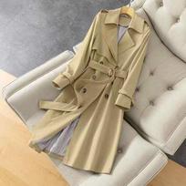 Women's Windbreaker Jacket Medium Long Spring and Autumn Korean Version Waist Cinching Versatile British Style M juoda