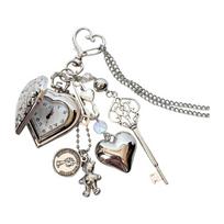 Romance Retro Heart Round Locket Keychain Featuring Cute Bear Pendant And Star Detail Ideal For Love Tokens