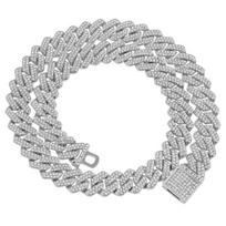 15MM Cuban Link Chain Hip Hop Men Necklace Iced Out Paris Chain 2 Row Rhinestone Paved Miami Rhombus Cuban Men women Necklace 40cm