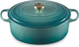 Le Creuset Ketaus puodas Signature, ovalus, 31 cm, Rivjeros mėlynas