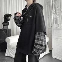 Men's Fashion Fake Two-piece Hooded Sweatshirt XXL balta