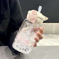 500 ml Hello Kitty puodelis su šiaudeliu Mielas Nešiojamas Plastikinis Puodelis Paprastas Studentų Dvigubo Gėrimo Puodelis Sportinis Ne praleidžiantis Vandens Puodelis Mergaičių Dovana 17cm